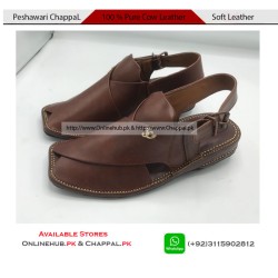 Pure Leather Brown Peshawari Chappal with Double Sole - PS095