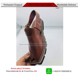 Pure Leather Brown Peshawari Chappal Double Sole - PS167