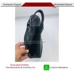 S Brand Pure Cow Leather Black Peshawari Chappal - PS169