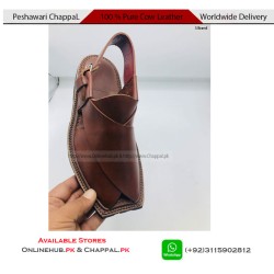 S Brand Pure Cow Leather Peshawari Chappal Brown - PS170