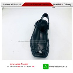 S Brand Pure Cow Leather Black Peshawari Chappal - PS205