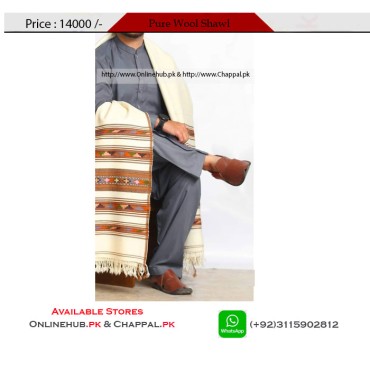 Onlinehub Pure Wool Woolen Shawl with Multicolored Border - SHW028