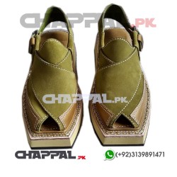 Traditional Green Leather Peshawari Chappal Sandal - KSC006