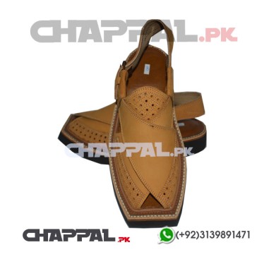 Tan Leather Peshawari Chappal Sandal with Back Strap - CH95