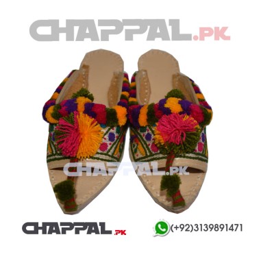 Multicolor Embroidered Leather Khussa Sandals for Women - LAD005